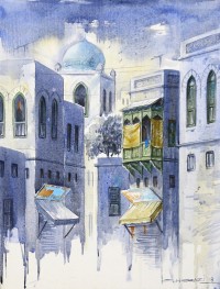 G. N. Qazi, 12 x 16 Inch, Acrylic on Canvas, Cityscape Painting, AC-GNQ-020